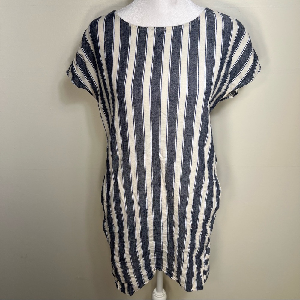 Madewell XS Striped Linen Cotton Button Back Shift Dress Blue White Coastal - Picture 10 of 10